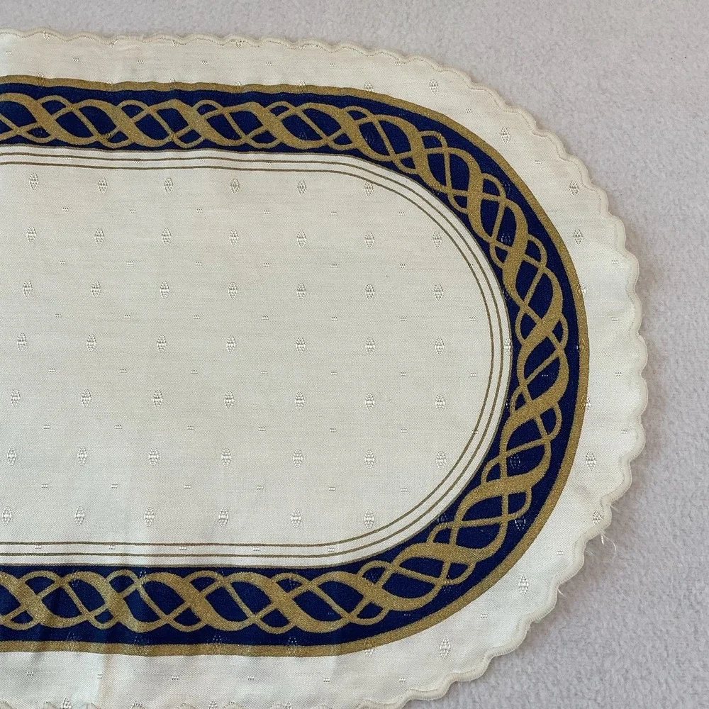 Lenox Hamilton Oval Placemats Cloth Set Of 2 Ivory Gold Navy Blue Vintage Lot #5